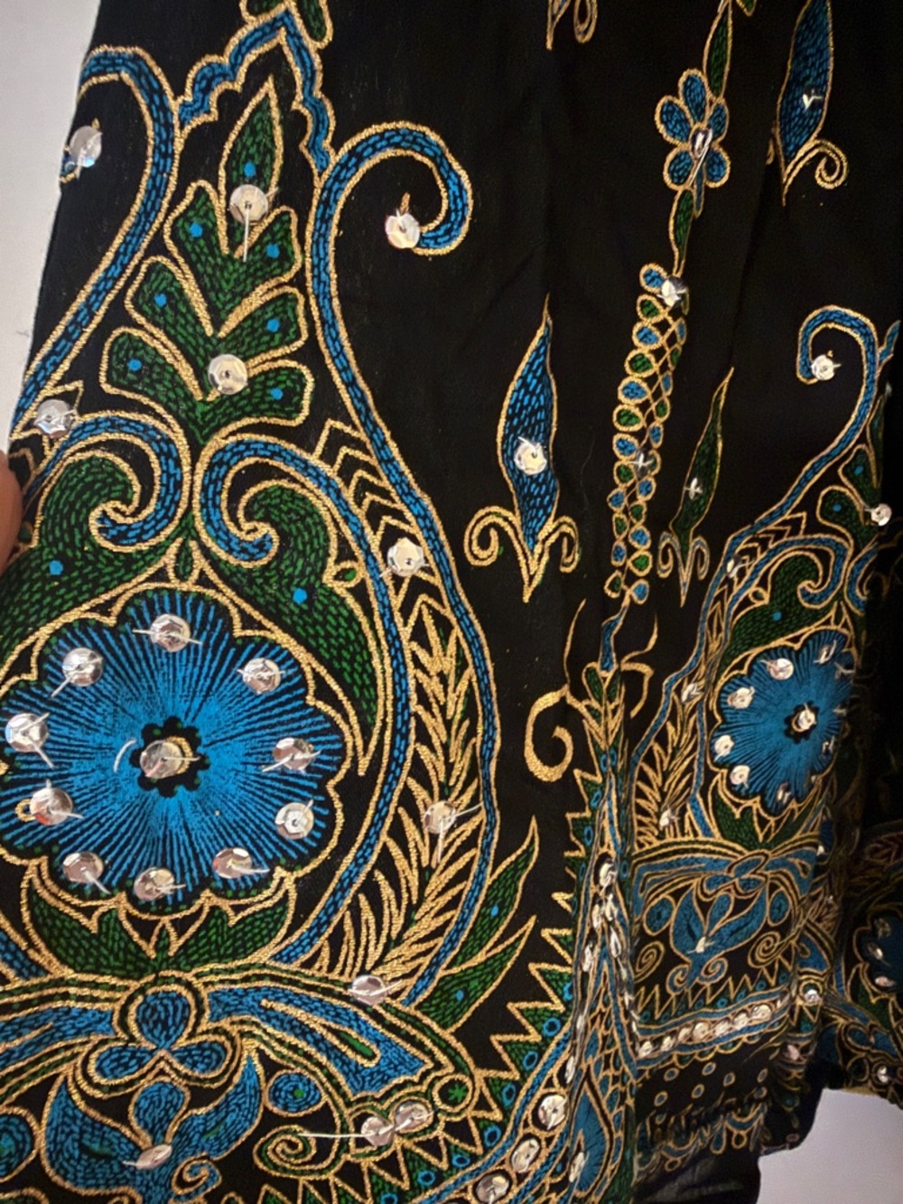 Black Bohemian Maxi Skirt with Teal & Gold Embroidery(New) - Picture 2 of 3